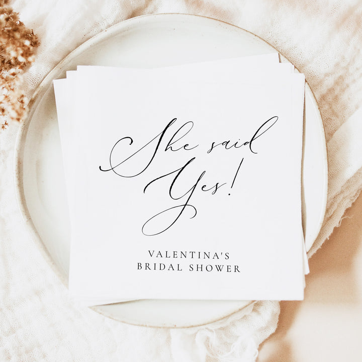 VALENTINA She Said Yes Elegant Black and White Bridal Shower Napkin