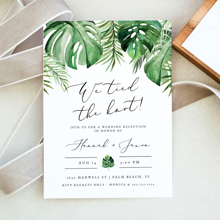 CORA We Tied the Knot Tropical Elopement Reception Invitation