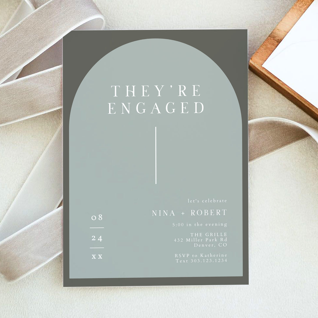 NINA They're Engaged Olive Green Boho Engagement Party Invitations