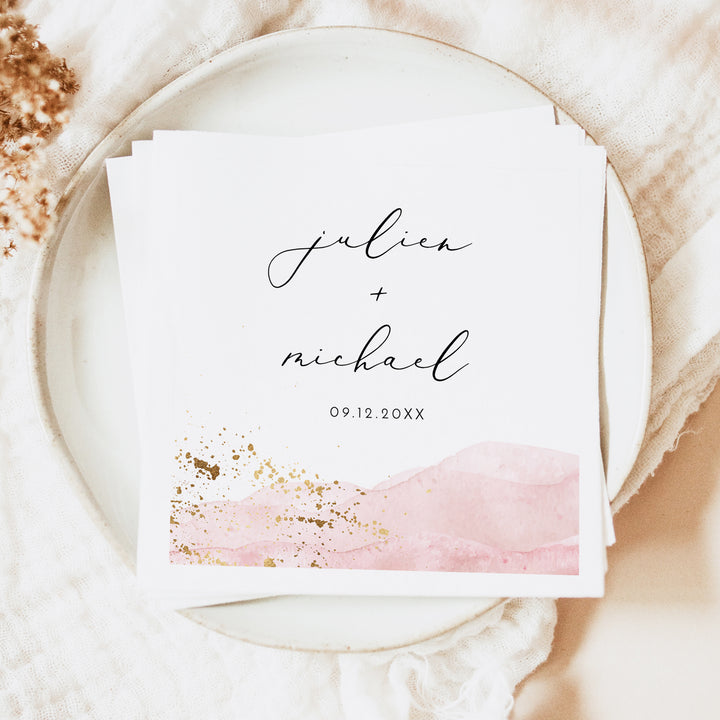 JULIEN Personalized Pink Watercolor Wedding Napkins