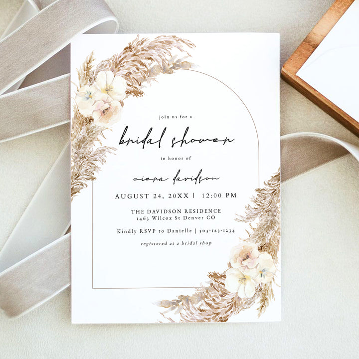 CIERA Pampas Boho Arch Bridal Shower Invitation