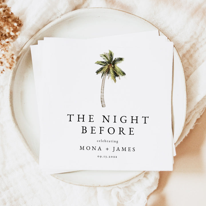 MONA Green Watercolor Palm Tree Rehearsal Dinner Napkins
