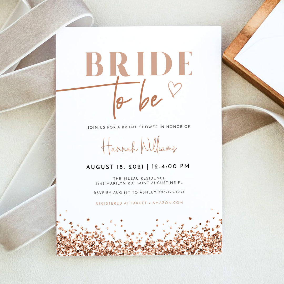 REGINA Rose Gold Glitter Bride To Be Bridal Shower Photo Invitations