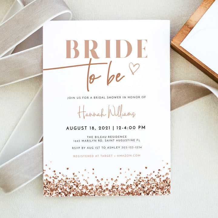 REGINA Rose Gold Glitter Bride To Be Bridal Shower Photo Invitations
