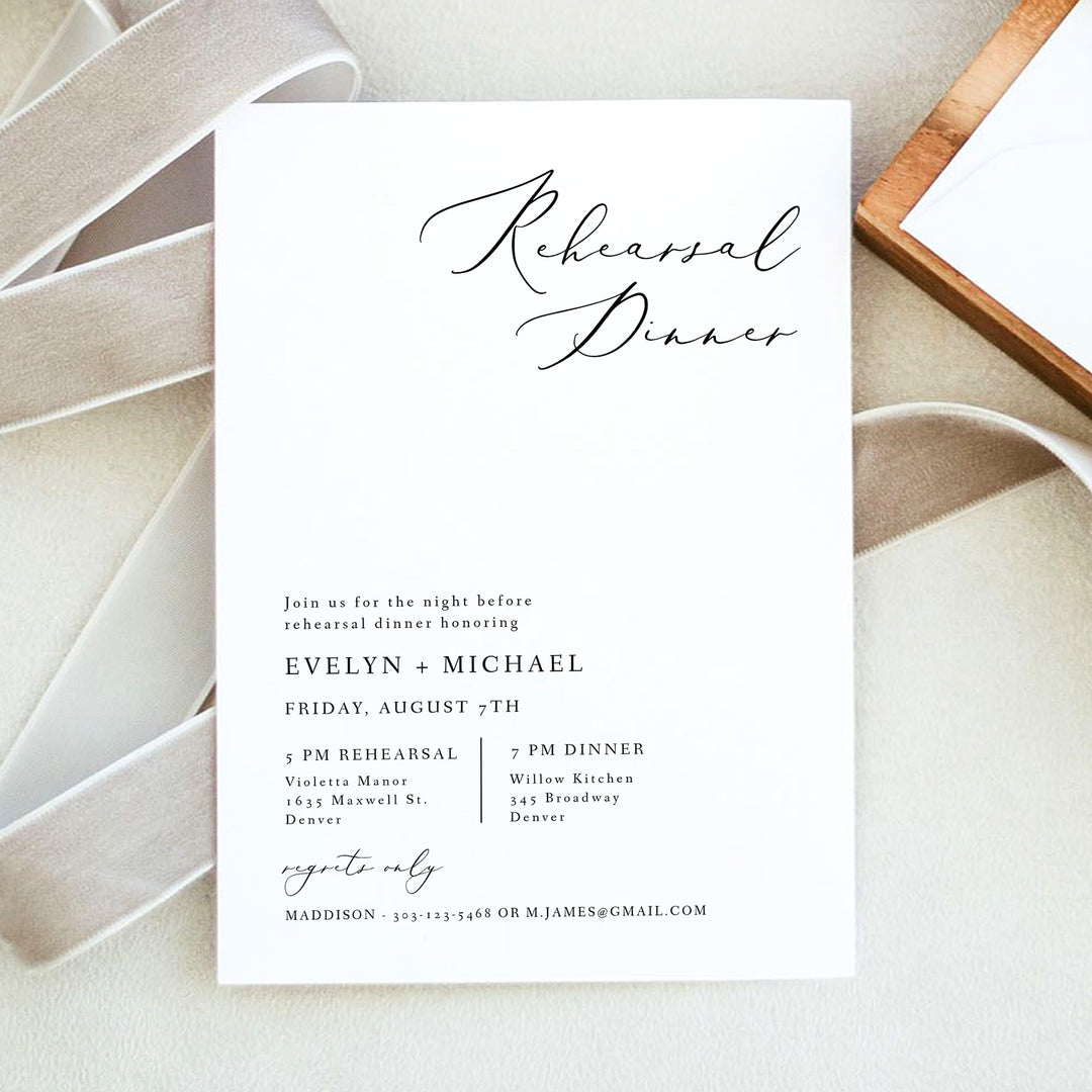 EVELYN Modern Minimalist Wedding Rehearsal Dinner Invitations