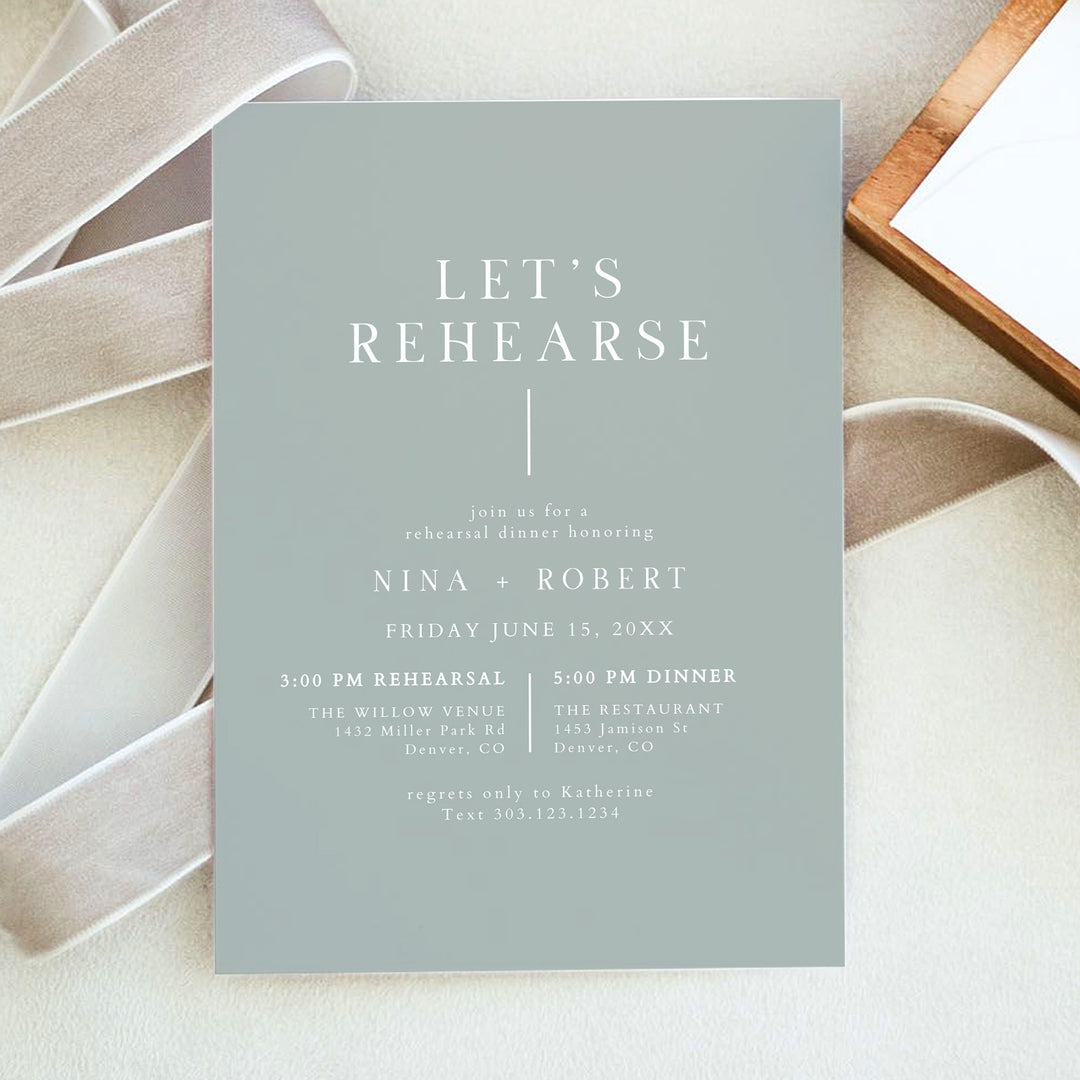 NINA Let's Rehearse Elegant Wedding Rehearsal Dinner Invitation