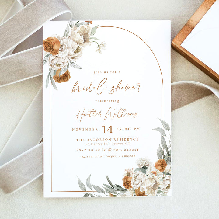BOHEME Rustic Terracotta Floral Arch Bridal Shower Invitations