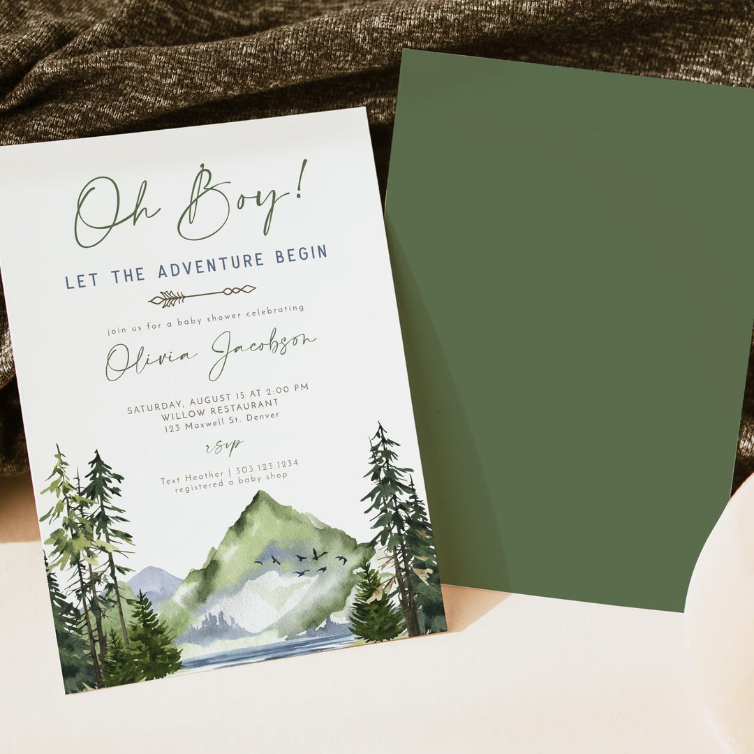 FINN Mountain Adventure Baby Shower Invitation