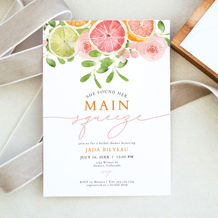 JADA She Found Her Main Squeeze Summer Citrus Bridal Shower Invite