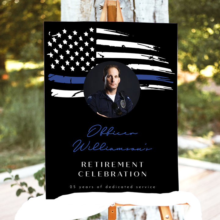POLICE Officer Black Retirement Party Welcome Sign with Photo