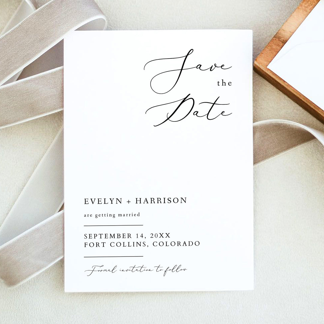 EVELYN Elegant Wedding Save the Date Card with Photo