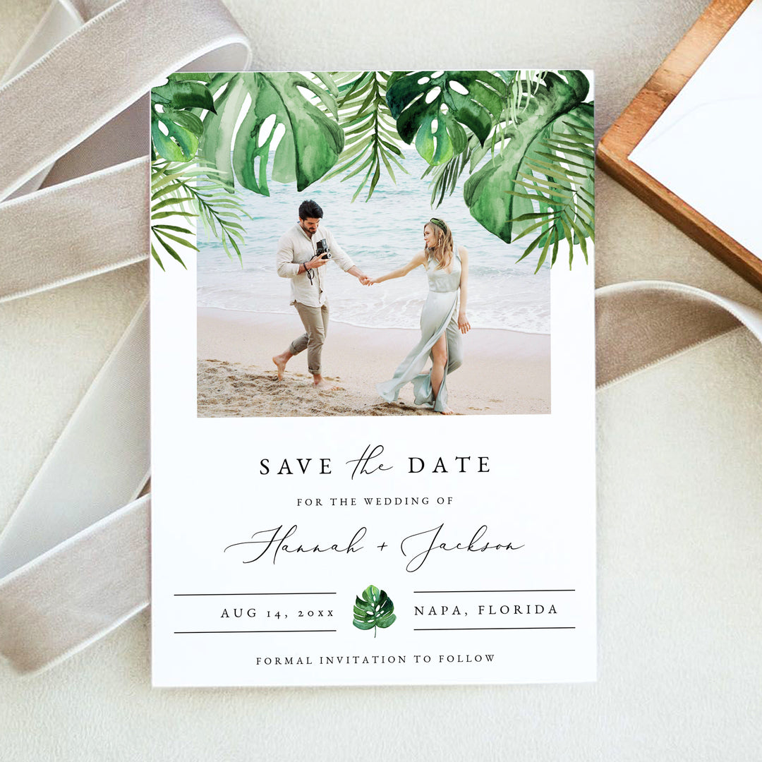 CORA Tropical Beach Engagement Photo Save the Date Cards