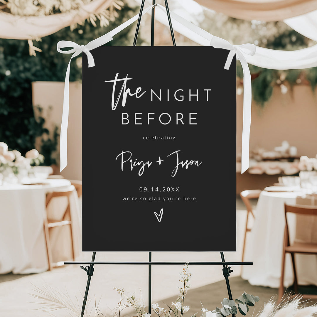 PRIYA The Night Before Sign for Minimalist Wedding Rehearsal Dinner