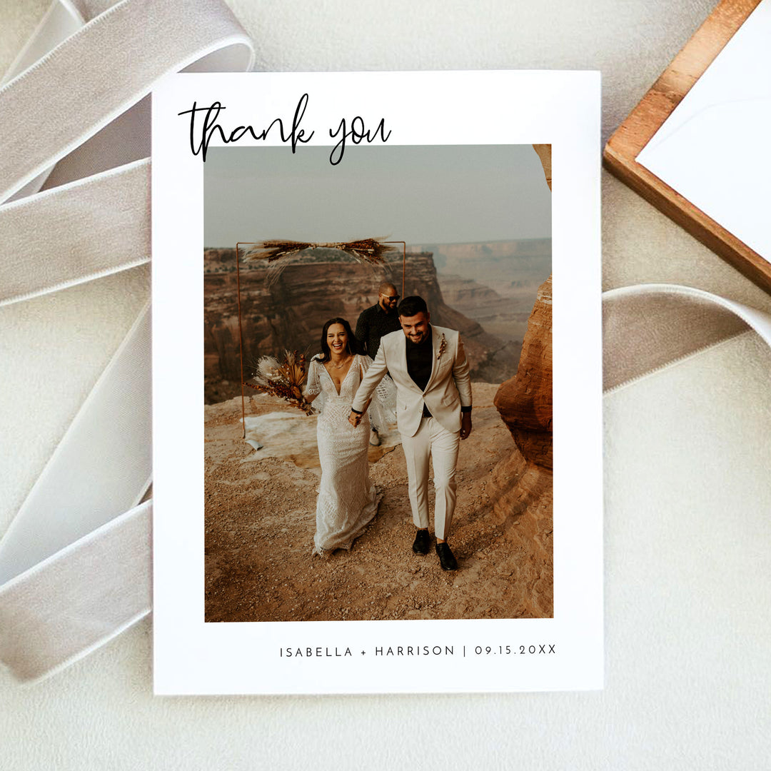 WILLOW Personalized Modern Boho Wedding Photo Thank You Cards