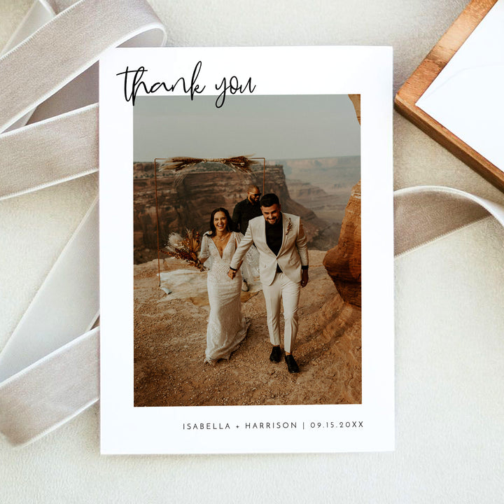 WILLOW Personalized Modern Boho Wedding Photo Thank You Cards
