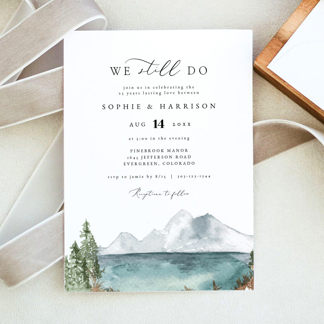 CLOVER Watercolor Mountain We Still Do Vow Renewal Invitation