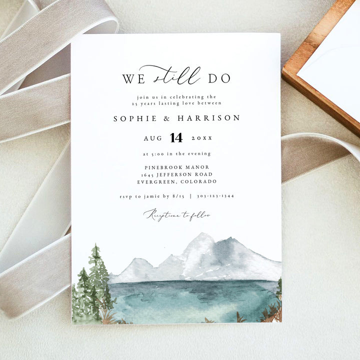 CLOVER Watercolor Mountain We Still Do Vow Renewal Invitation