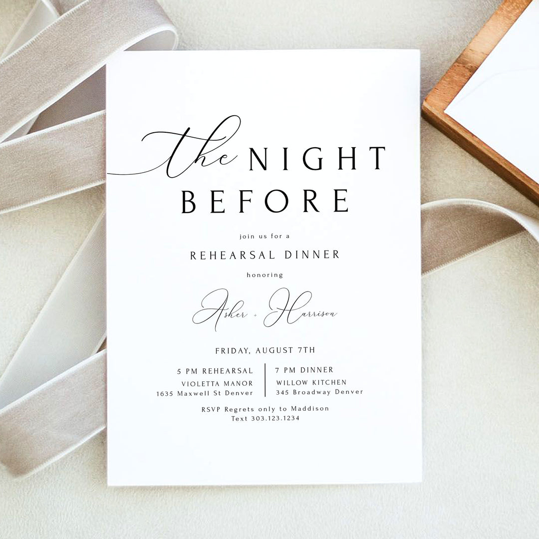 ASHER The Night Before Classic Wedding Rehearsal Dinner Invitation