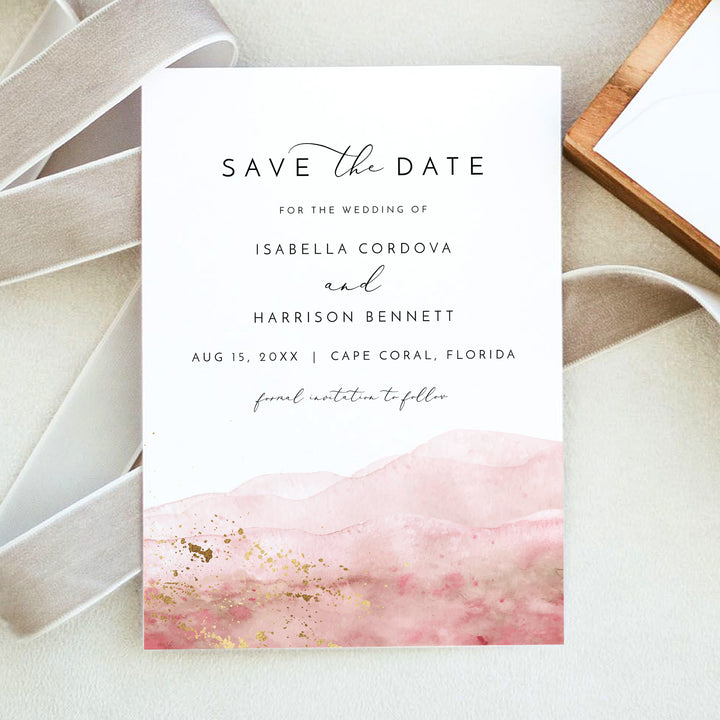 JULIEN Elegant Pink Wedding Save the Date Photo Invitation