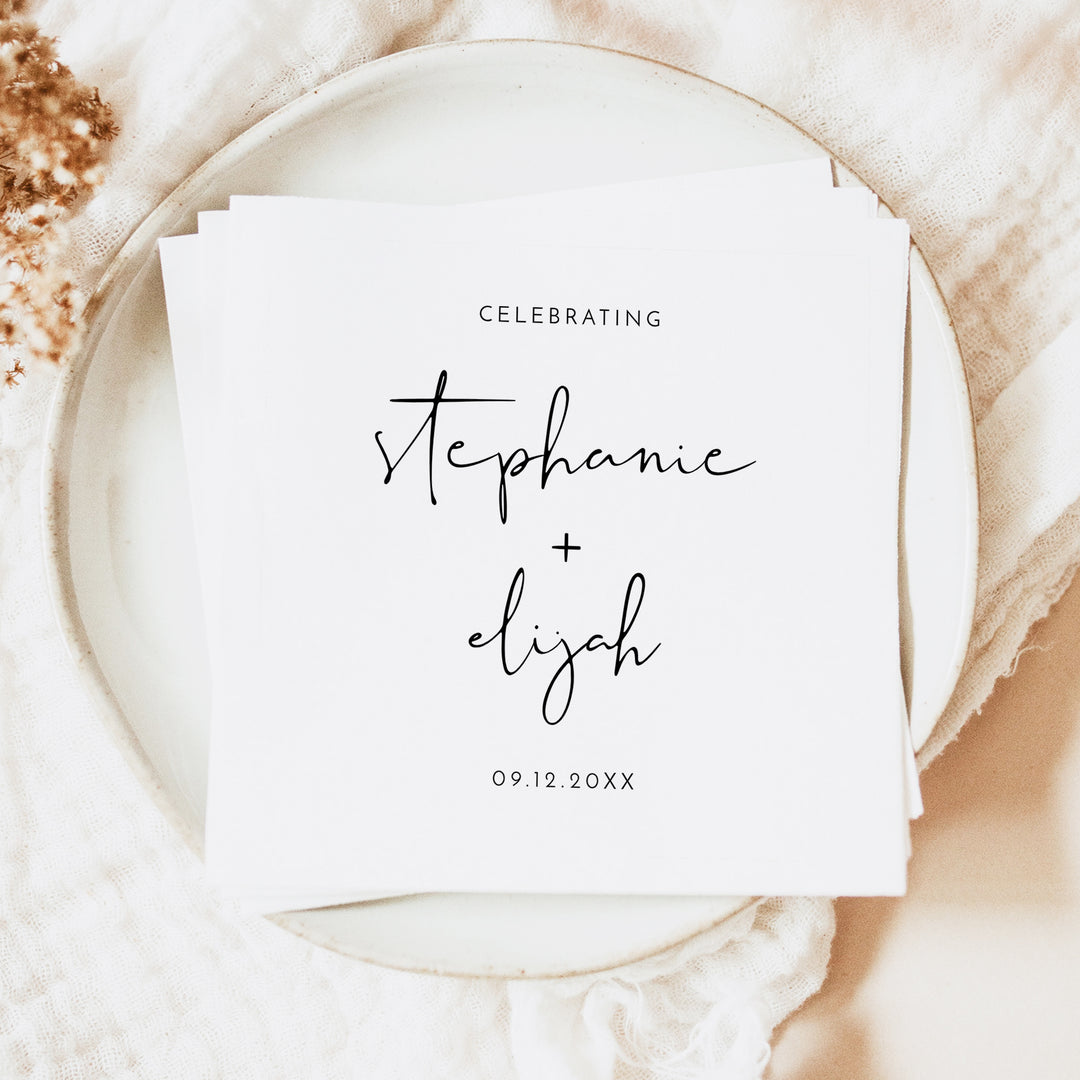 ADELLA Personalized Black and White Minimalist Wedding Napkins