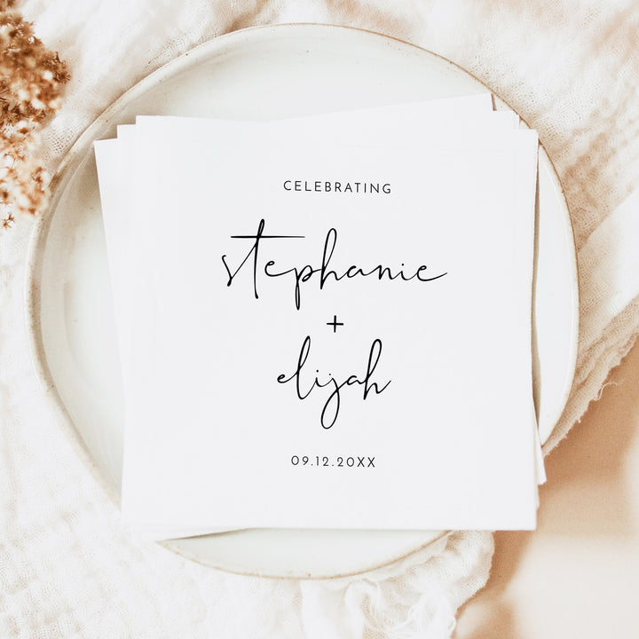 ADELLA Personalized Black and White Minimalist Wedding Napkins