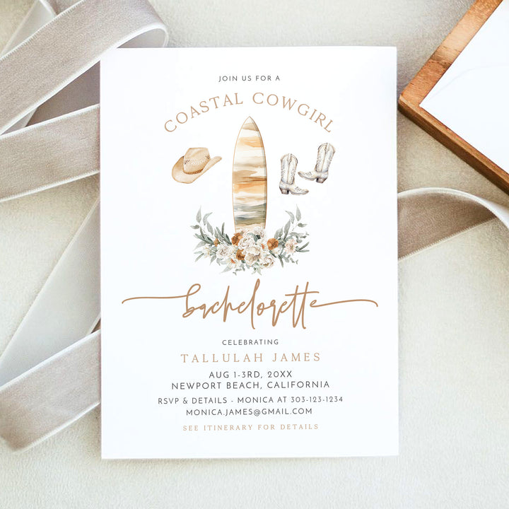 TALLULAH Coastal Cowgirl Boho Beach Bachelorette Invitation & Itinerary