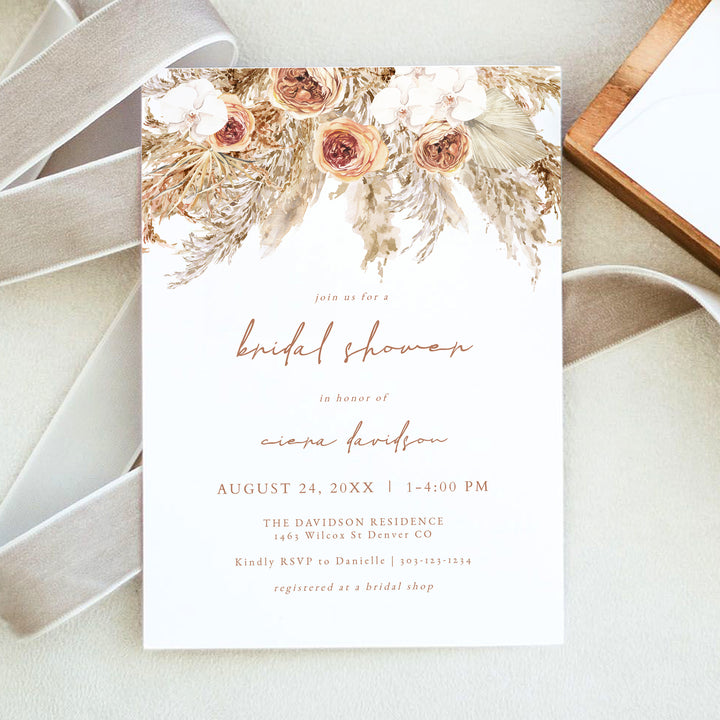 CIERA Rustic Autumn Floral Bridal Shower Invitations