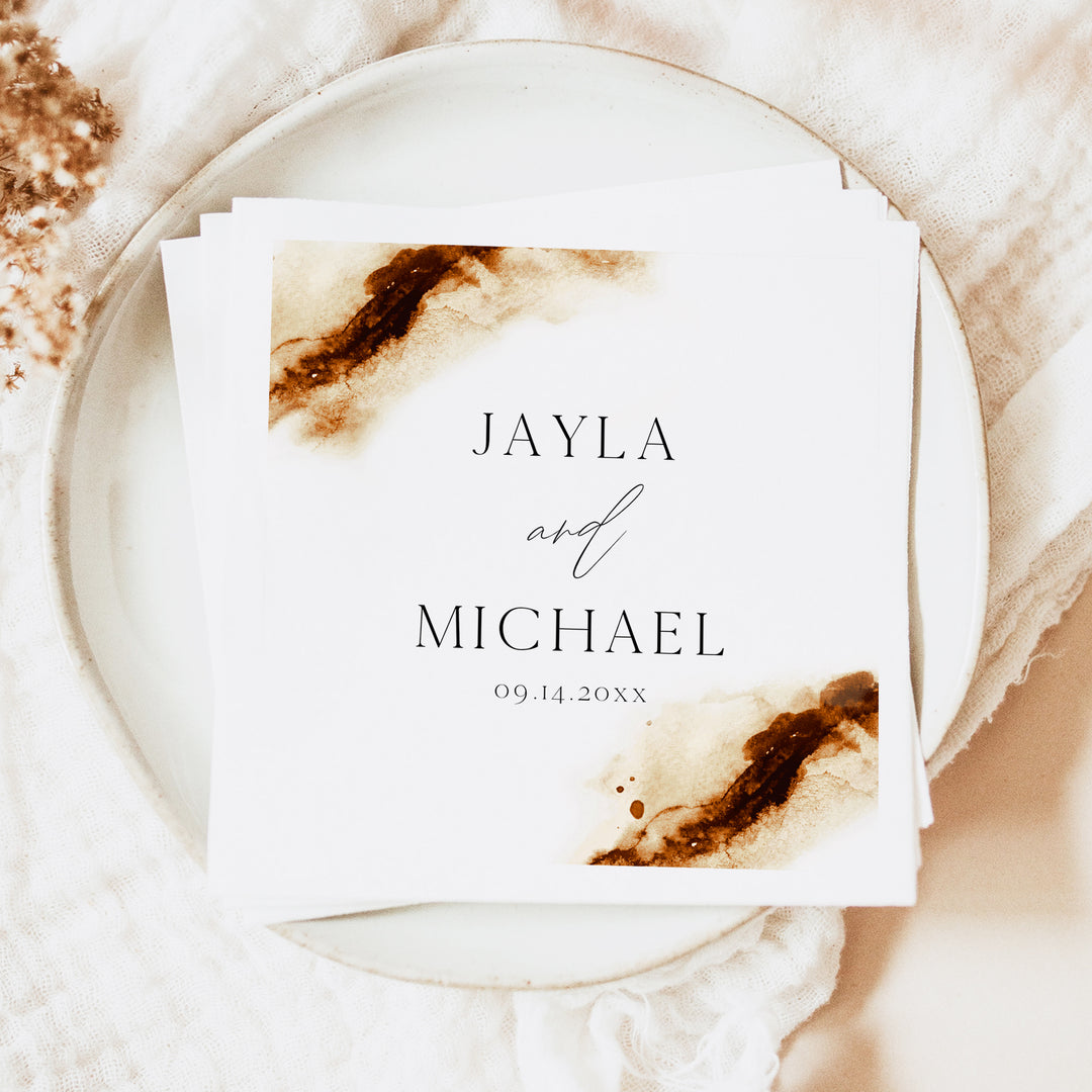 JAYLA Burnt Orange Watercolor Personalized Wedding Napkins
