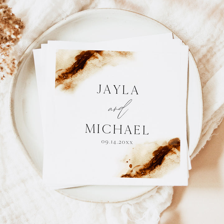 JAYLA Burnt Orange Watercolor Personalized Wedding Napkins