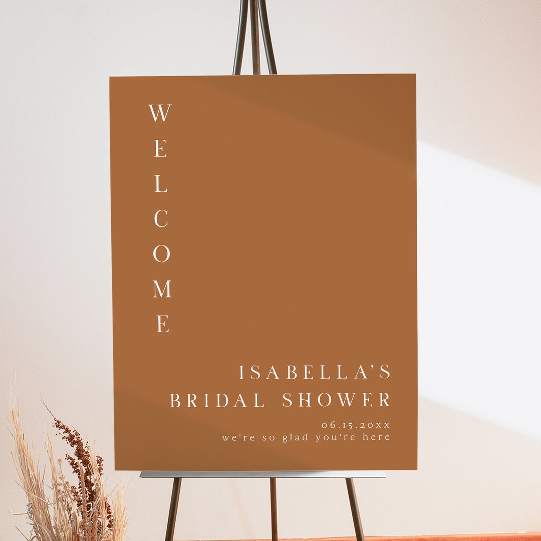 MIA Burnt Orange Minimalist Bridal Shower Welcome Sign
