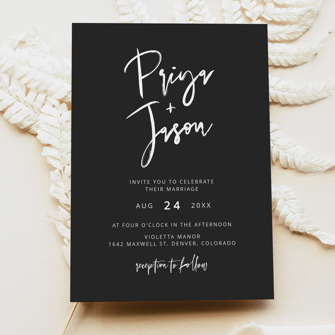 PRIYA Elegant Black and White Wedding Invitation Suite