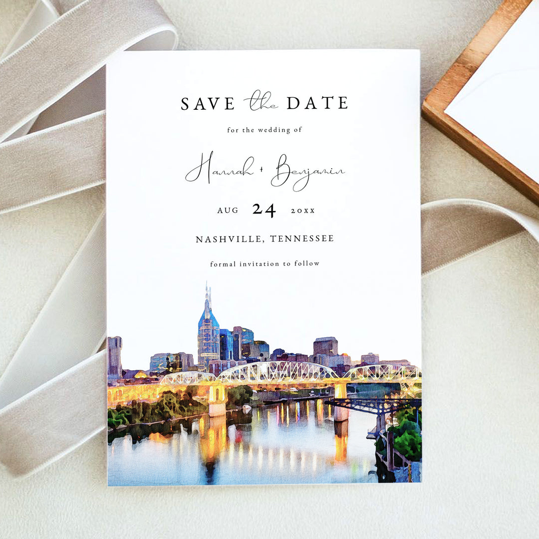 PAISLEY Nashville Tennessee Skyline Wedding Save the Dates with Photo