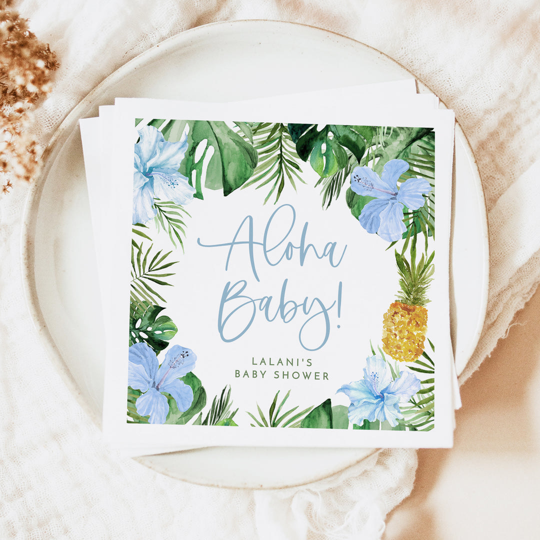 LALANI Personalized Aloha Baby Tropical Luau Baby Shower Napkins
