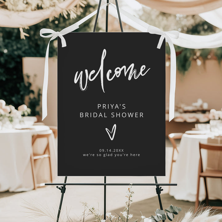 PRIYA Classy Black and White Minimalist Bridal Shower Welcome Sign