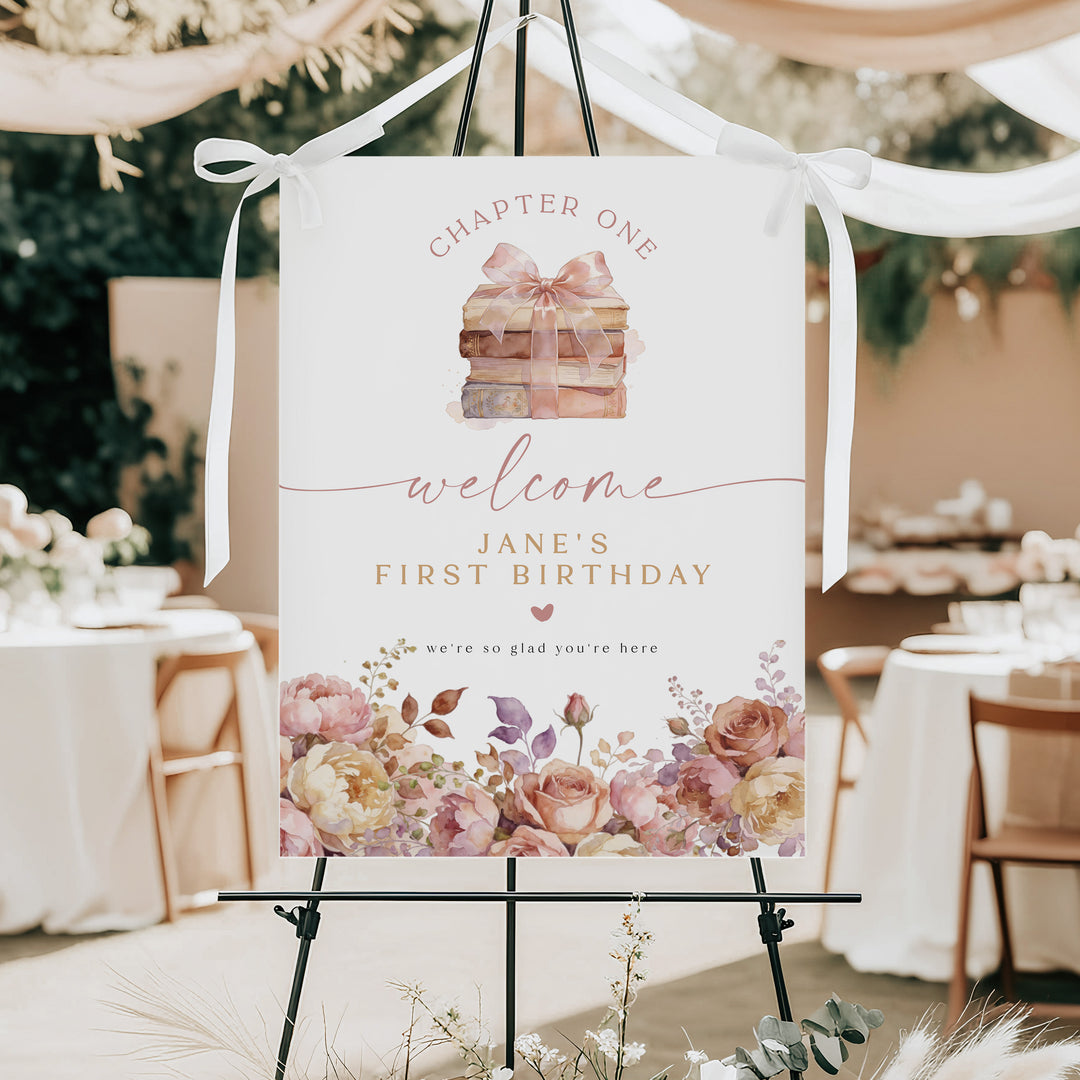 JANE Girl's Chapter One Storybook Birthday Party Welcome Sign
