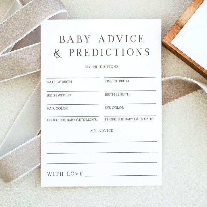 NINA Modern Baby Shower Advice and Predictions Activity Card