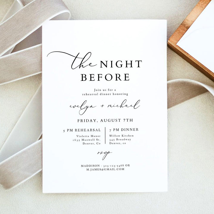 EVELYN Elegant The Night Before Wedding Rehearsal Dinner Invitation
