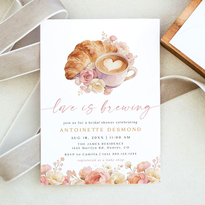 ANTOINETTE Love is Brewing Coffee Bridal Shower Brunch Invitations
