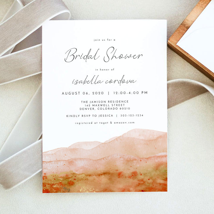 SONNY Burnt Orange Boho Watercolor Bridal Shower Invitation