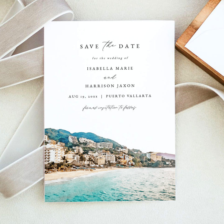 PUERTO VALLARTA Mexico Beach Wedding Save the Date Cards with Photo