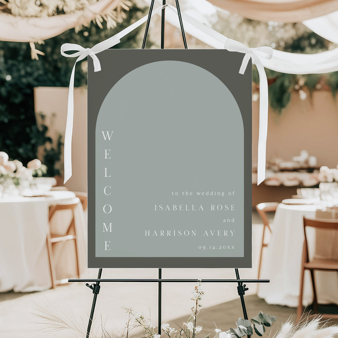 NINA Rustic Olive Green Boho Arch Wedding Welcome Sign
