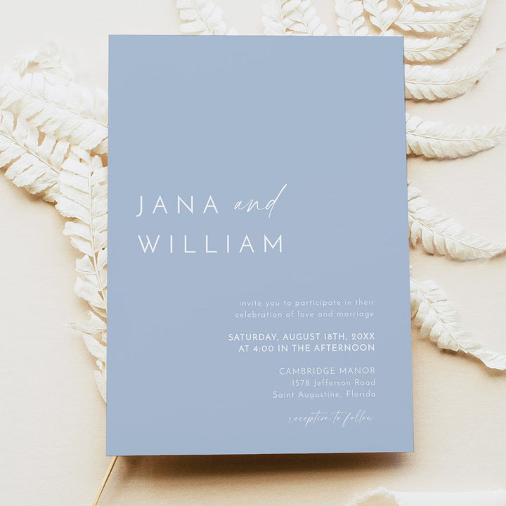 KENNEDY Dusty Blue and White Photo Wedding Invitation Suite