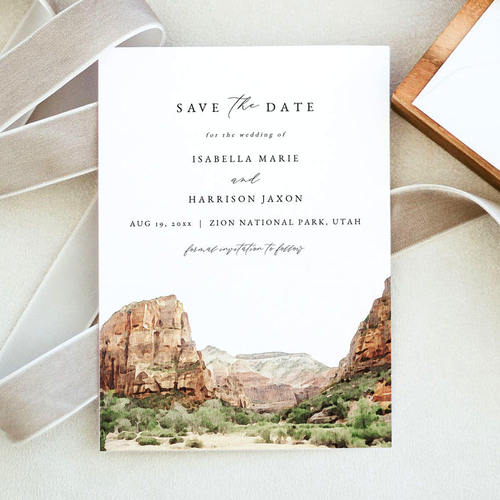 ZION NATIONAL PARK Utah Mountain Wedding Save the Date Card with Photo