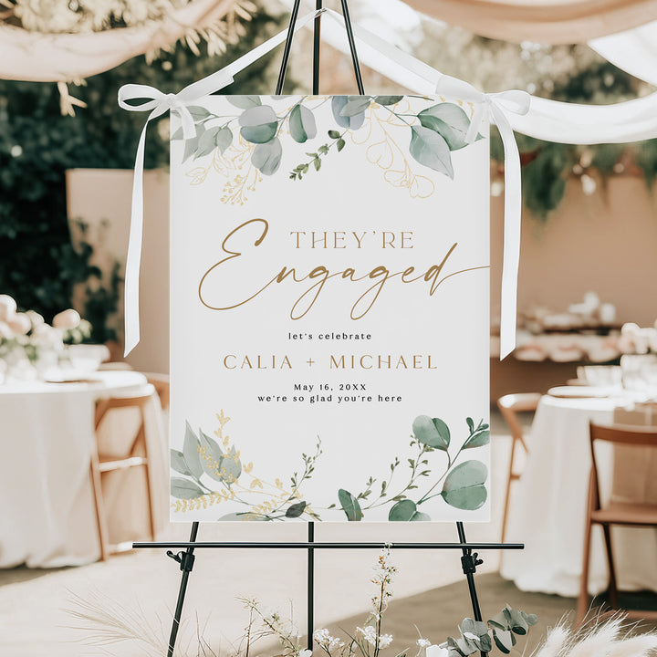 CALIA Green and Gold Botanical Engagement Party Welcome Sign