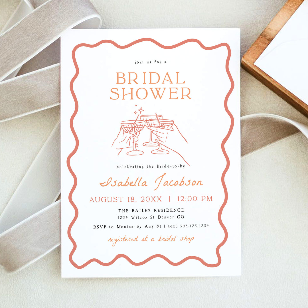 ELIZA Retro Orange Cocktail Bridal Shower Invitation
