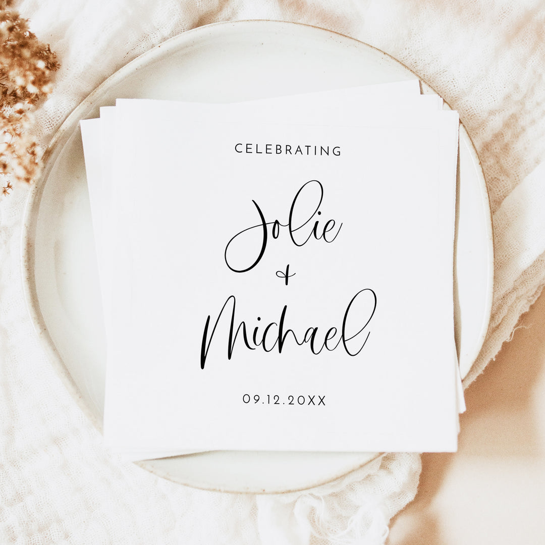 JOLIE Personalized Black and White Boho Wedding Napkins