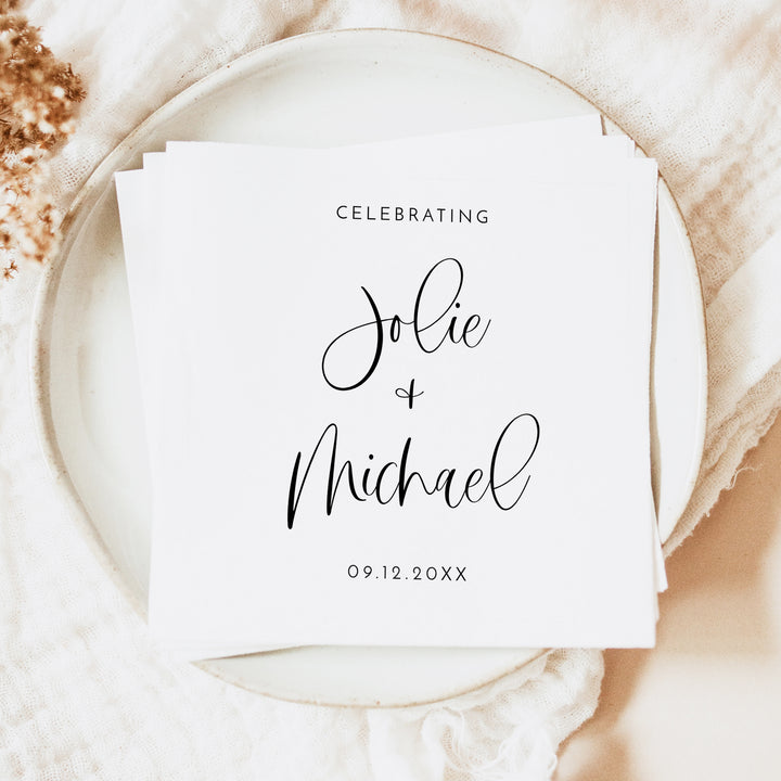 JOLIE Personalized Black and White Boho Wedding Napkins