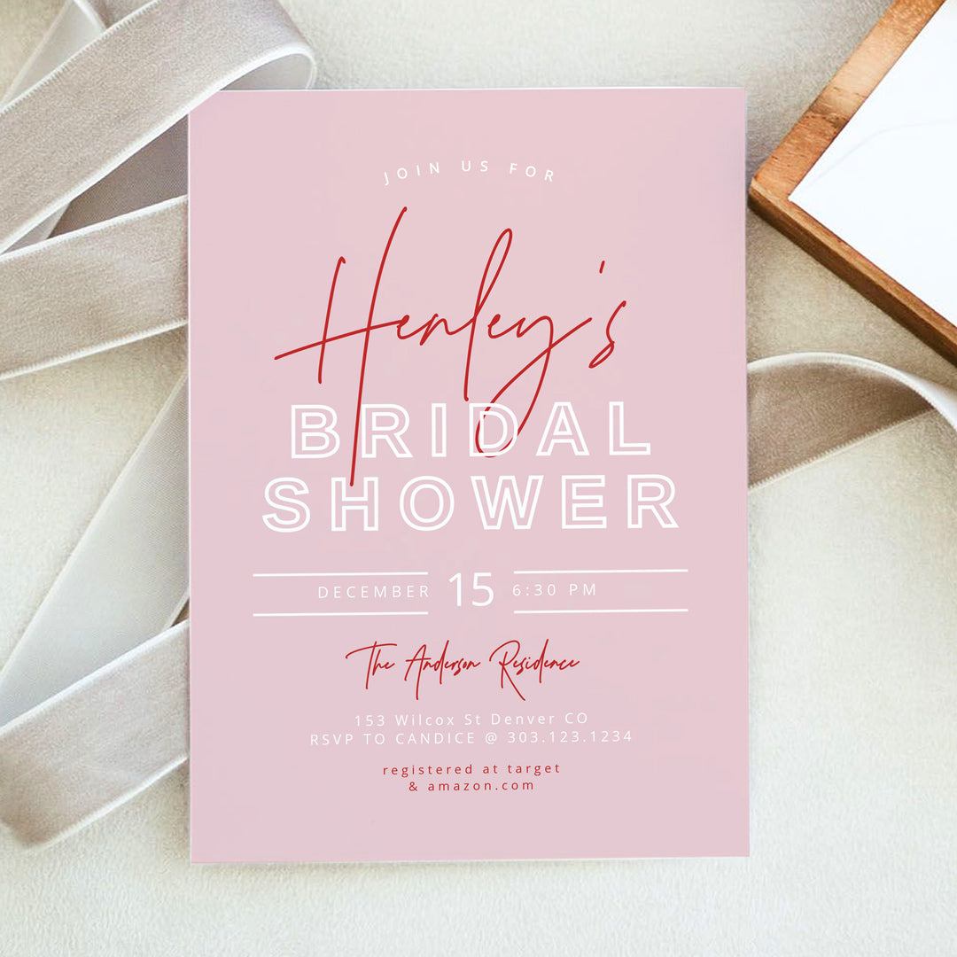 HENLEY Blush Pink Elegant Retro Bridal Shower Invitation