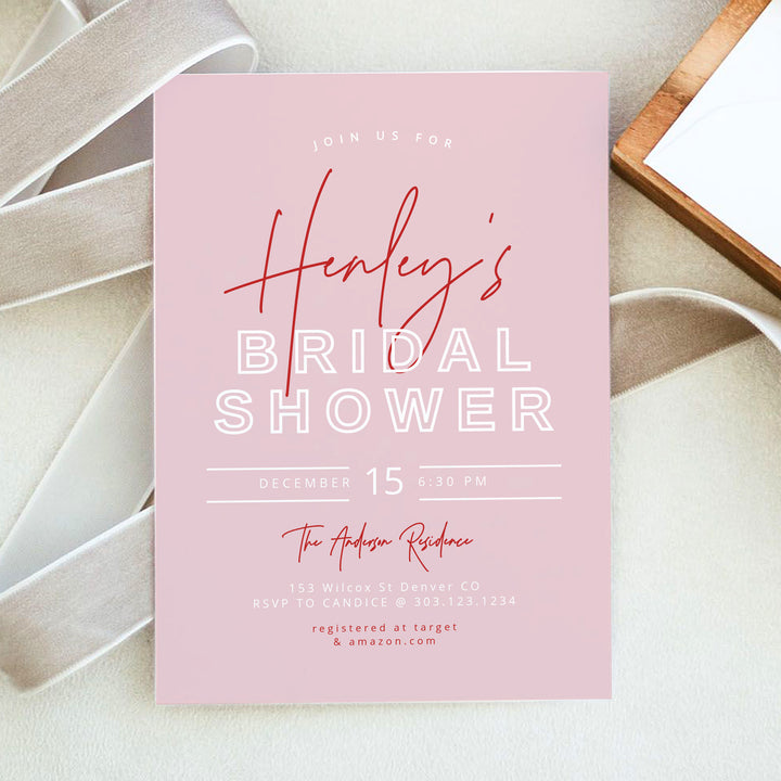 HENLEY Blush Pink Elegant Retro Bridal Shower Invitation