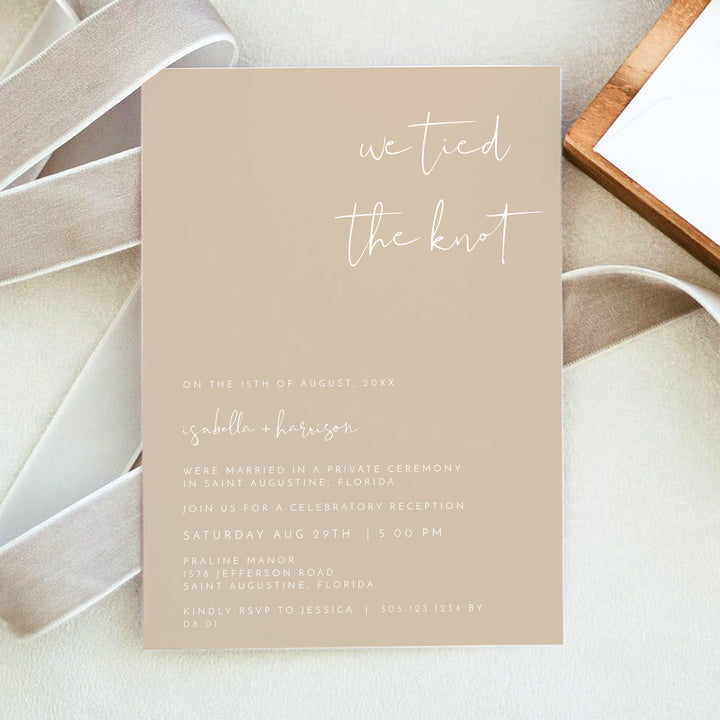 INDIE We Tied the Knot Minimalist Beige Elopement Invitation